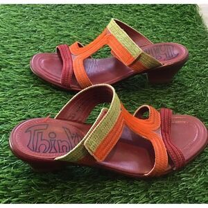 Think Sandals In Tricolor Tapestry‎ Orange Green Burgundy Size 38